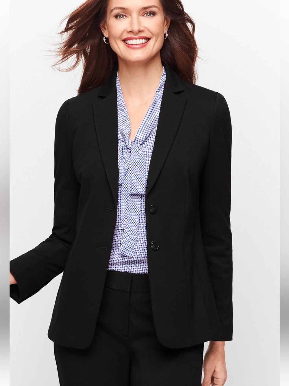 Talbots Classic Black Fabric Knit in Italy Two-Button Blazer